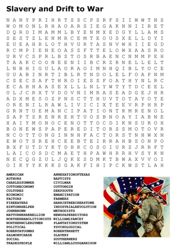 Slavery and Drift to Civil War Word Search