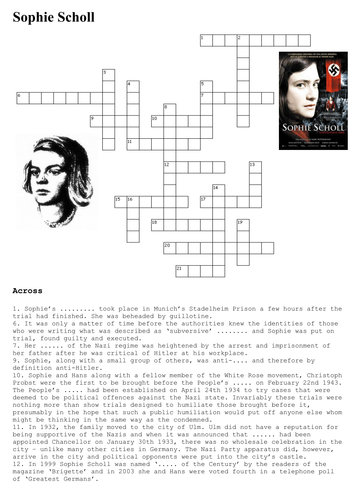 Sophie Scholl Crossword Teaching Resources