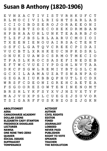 Susan B Anthony Word Search