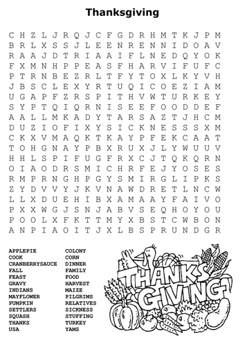 Thanksgiving Word Search and Color