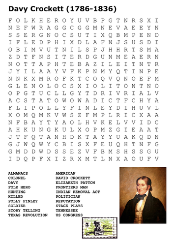 The Alamo - Davy Crocket Word Search