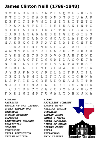 The Alamo - James Clinton Neill Word Search