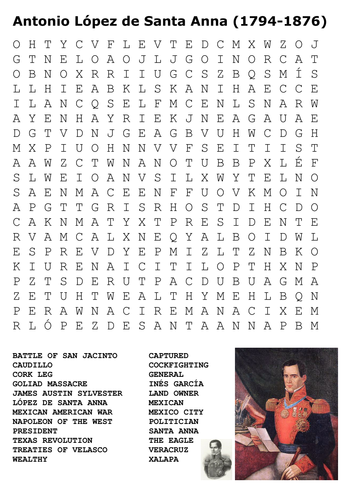 The Alamo - Santa Anna Word Search