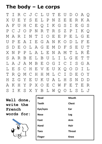 The Body Parts - French Word Search