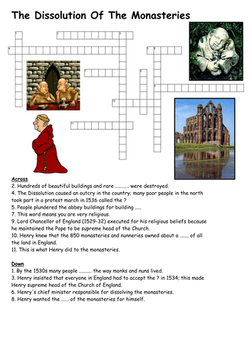 The Dissolution Of The Monasteries Cross Word