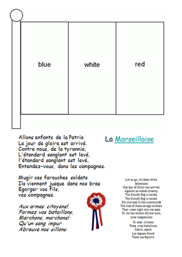 The French Flag to color and the lyrics to the La Marseillaise