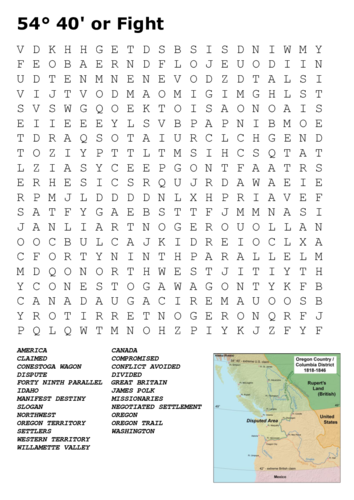 The Oregon Territory Dispute Word Search