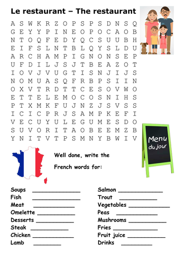 The Restaurant and Eating Out Word Search