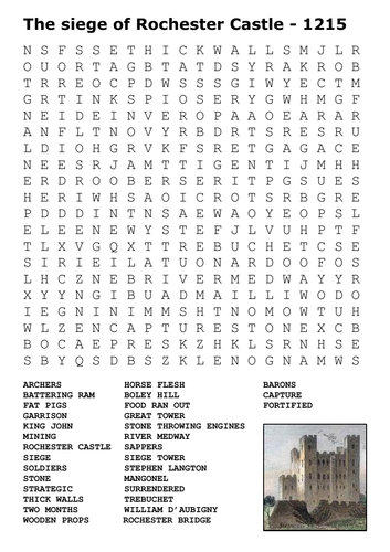 The siege of Rochester Castle - 1215 Word Search