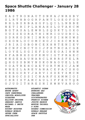 The Space Shuttle Challenger Disaster 1986 Word Search