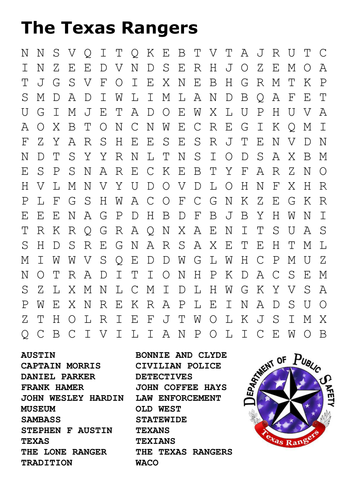 The Texas Rangers Word Search