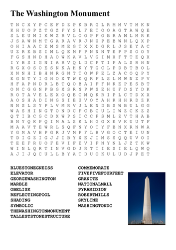 The Washington Monument Word Search