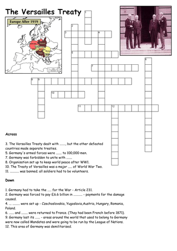 Treaty of Versailles Crossword Teaching Resources