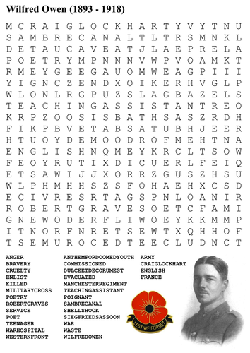 Wilfred Owen - World War One Poetry Word Search