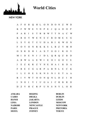 World Cities Word Search