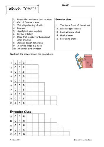 Word work:  CRE and COR worksheets