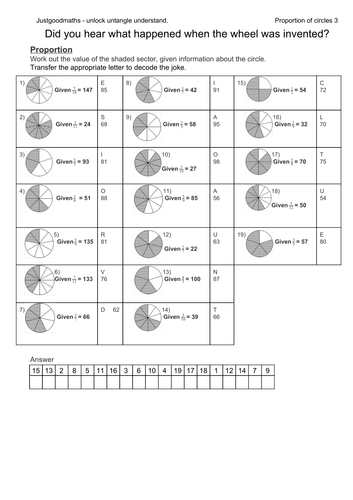 Fraction circles 2 - Given one fraction, calculate another, then decode a joke.