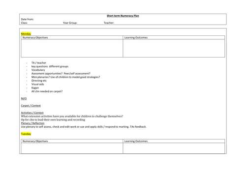 Blank planning document for weekly plan.