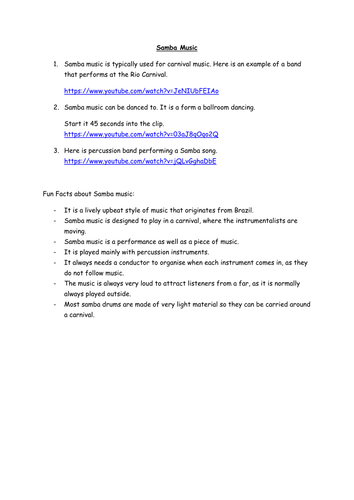 Samba music examples and facts