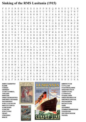 Sinking of the RMS Lusitania Word Search