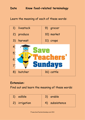 Food-Related Vocabulary KS1 Lesson Plan and Resources