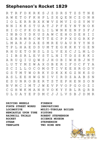 Stephenson's Rocket 1829 Word Search