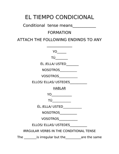 Conditional tense graphic organizer and practice