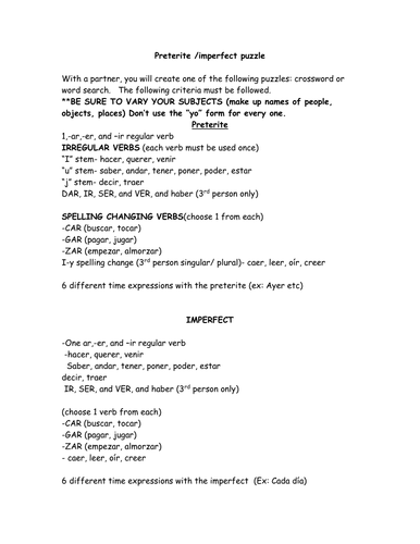 Preterit Imperfect Original Puzzle Teaching Resources