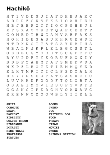 Hachikō (Hachi -  A Dog's Tale) Word Search