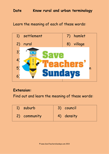 Rural and Urban Terminology KS1 Lesson Plan and Other Resources