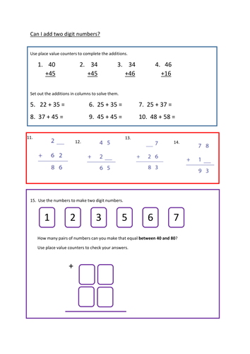 Addition using place value counters