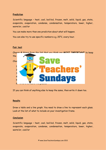 Investigation on States of Matter 2 KS2 Lesson Plan, Prompt Sheet and Writing Frame