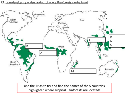 Map Of Countries With Rainforests 4 Way Differentiated Rainforests Of The World Atlas/Map Skills Activity  Sheets | Teaching Resources