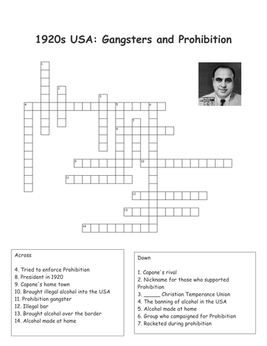 USA 1920s Gangster And Prohibition Crossword Teaching Resources