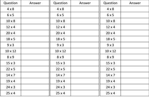 4 way differentiated mental multiplication worksheets