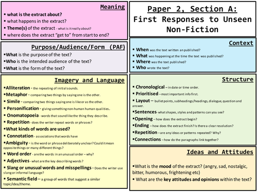 New Aqa English Language Paper 2 Section A Planning Grid Teaching Resources