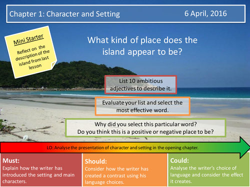 Lord of the Flies- Chapter 1 Character and Setting & Assessment