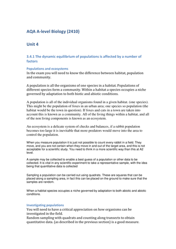 GCE A Level Biology Unit 4 notes for AQA