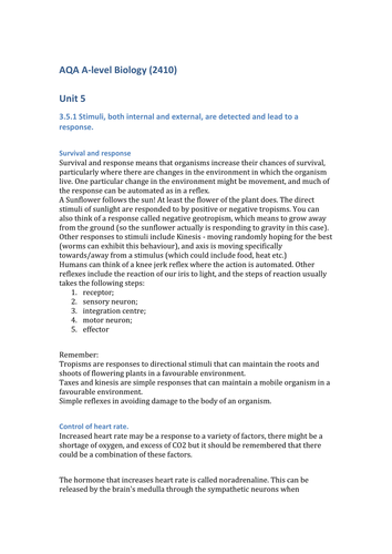 GCE A Level Biology  Unit 5 notes for AQA