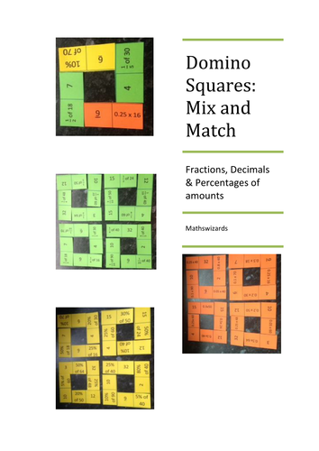 Domino Squares : Decimal, Fraction, Percentages Mix and Match
