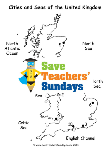 Cities and Seas of the UK KS1 Lesson Plan, Map, Worksheet and Plenary