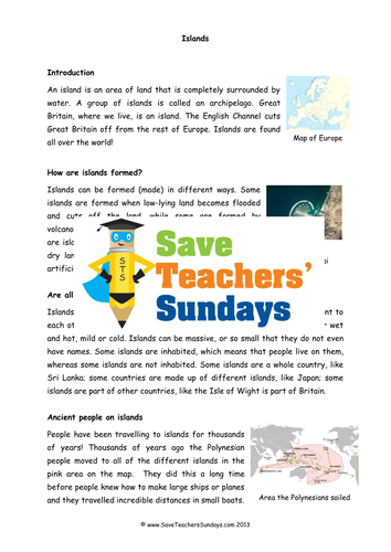 An Introduction to Islands KS1 Lesson Plan, Information Text and