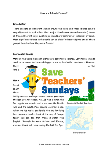 How Islands are Formed KS1 Lesson Plan, Information Text and Worksheet