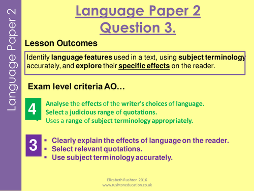 AQA new specication GCSE English Language Paper 2 Question 3 practice lesson by LizzyRushton ...