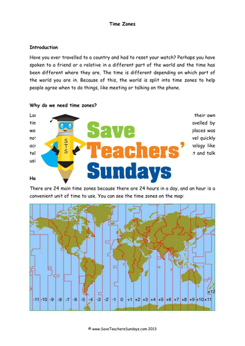 Time Zones  KS2 Lesson Plan, Information Text and Question & Answer Frame