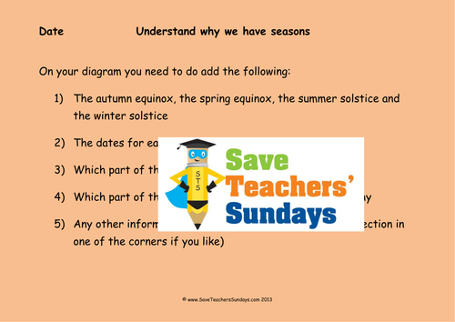 What Causes the Seasons  KS2 Lesson Plan, Instruction Sheet and Annotate Worksheet