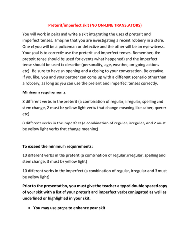Preterit imperfect skit