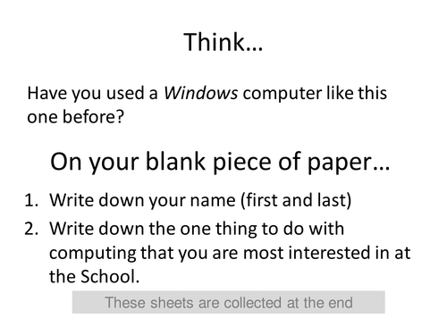 Induction lesson for Computing Year 7