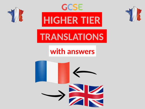 20 Translations with Answers -GCSE Higher -  English to French (or French to English)(2016)