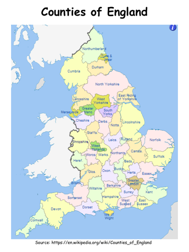 Counties of England KS2 Lesson Plan, Map, Questions and Plenary